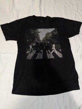 Beetles Black Short Sleeve Crewneck Tee with Crosswalk Photo Graphic